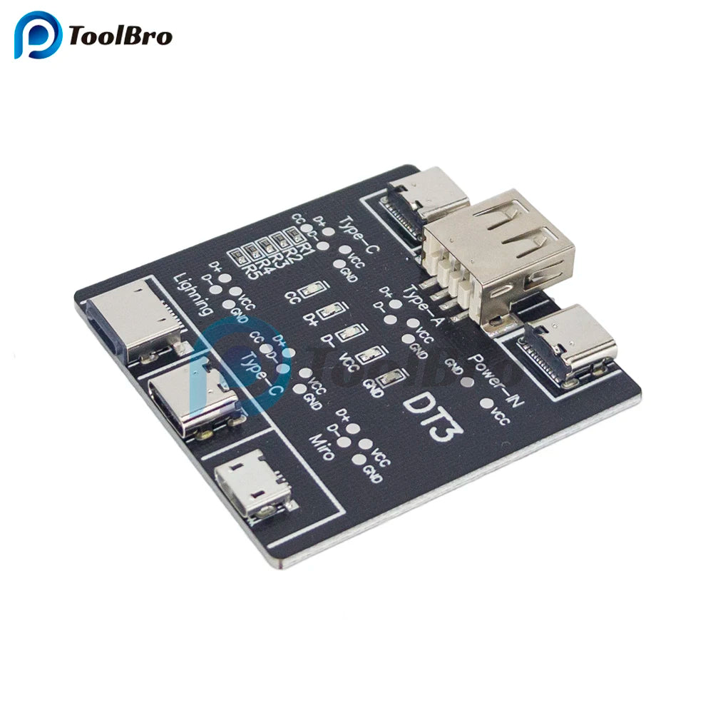 Placa Detección Cables DT3 (Tipo-C/Micro USB/Lightning) - Tester Carga Rápida para iOS/Android