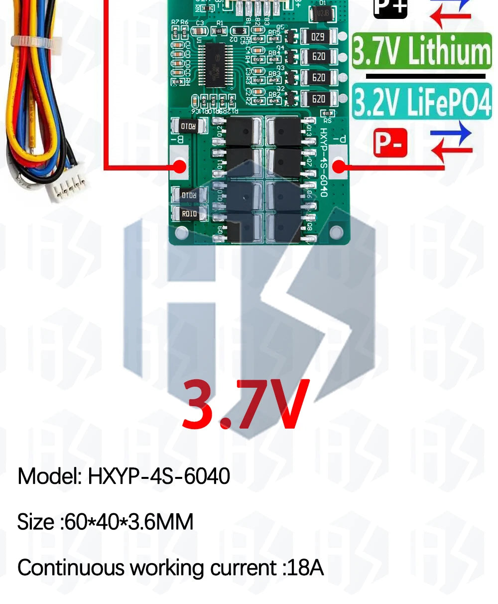 4S 3.2V/3.7V 18650 20A Lifepo4 Battery Balanced BMS board with balanced With cable