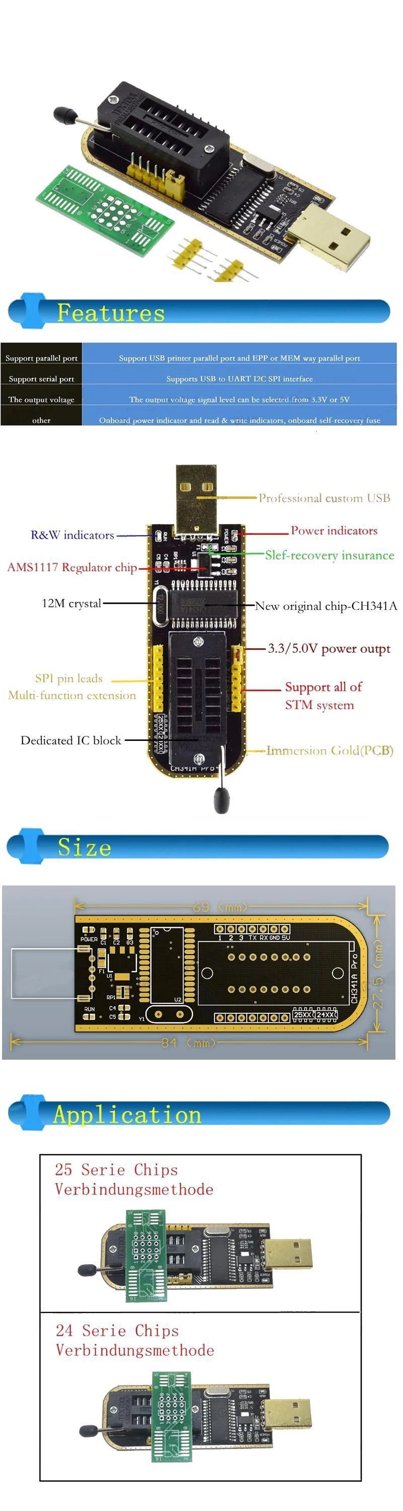 Kit Programador USB CH341A 24/25 Series EEPROM Flash BIOS + Clip Test SOIC8/SOP8 (Variante 1)