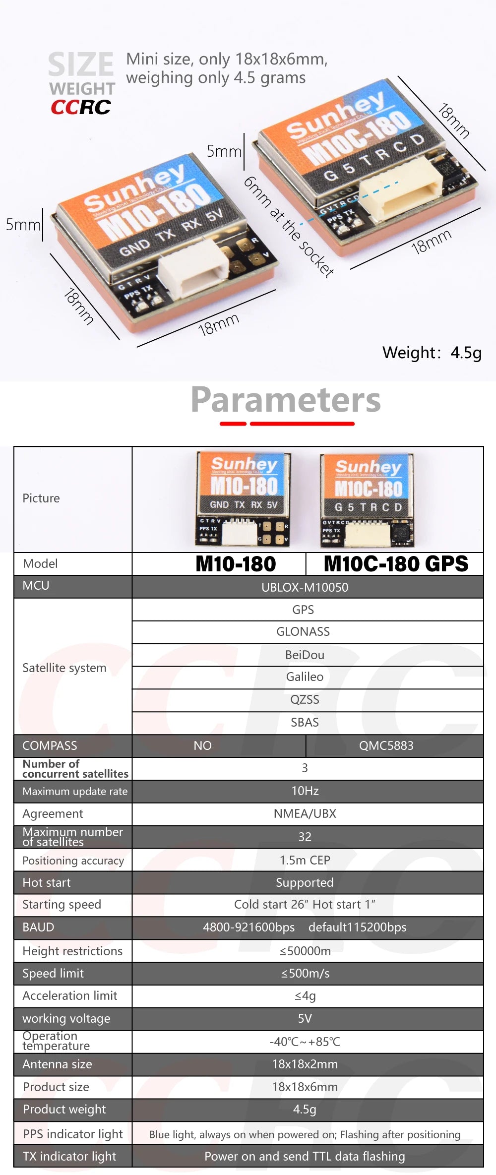 Módulo GPS CCRC Mini M10-18 / M10C-18 (10ª Gen) con Antena Cerámica y Compás Integrado para Drones FPV Freestyle Largo Alcance