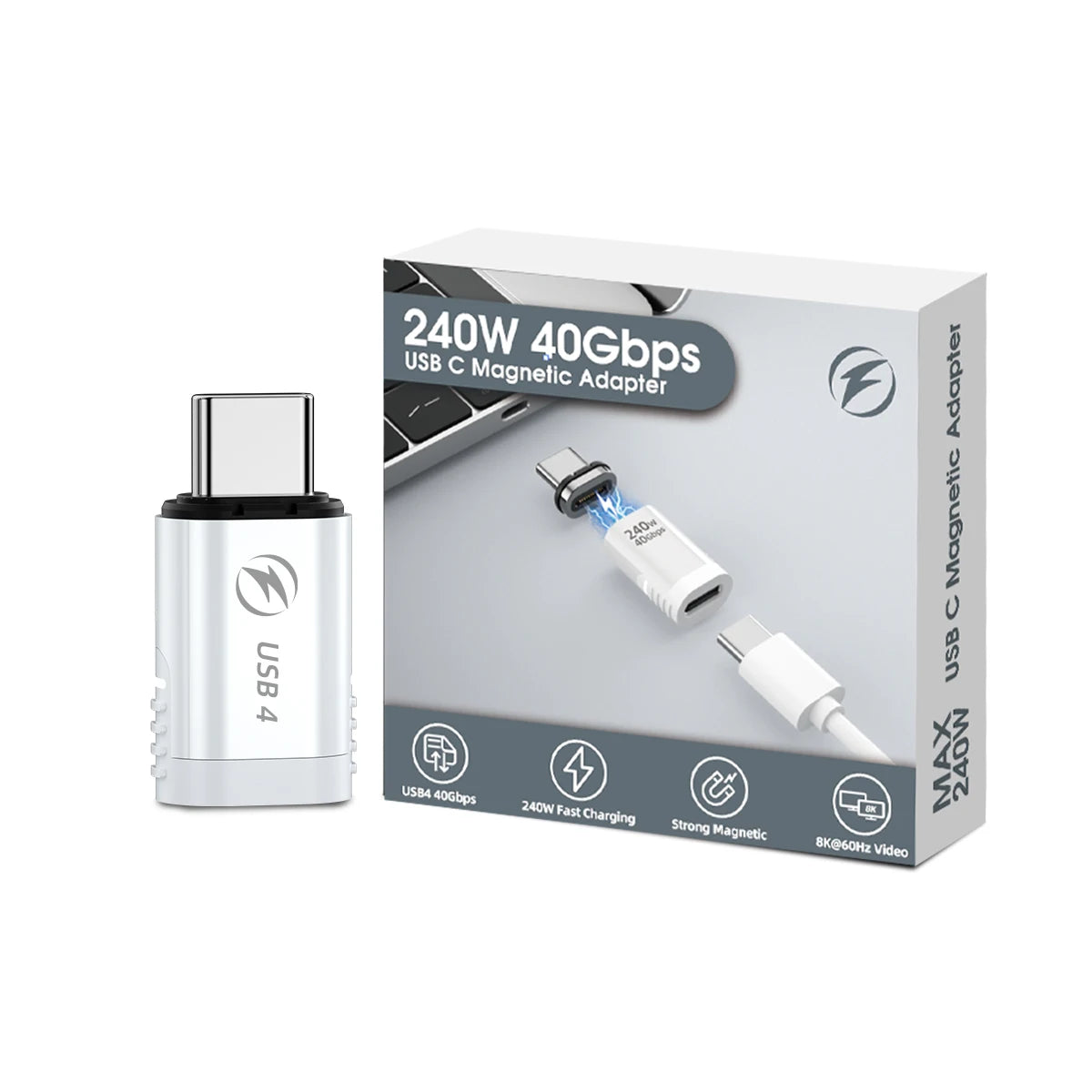 Adaptador Magnético USB-C Fonken 240W 40Gbps 8K@60Hz Video para MacBook Pro/Air y Otros Type-C