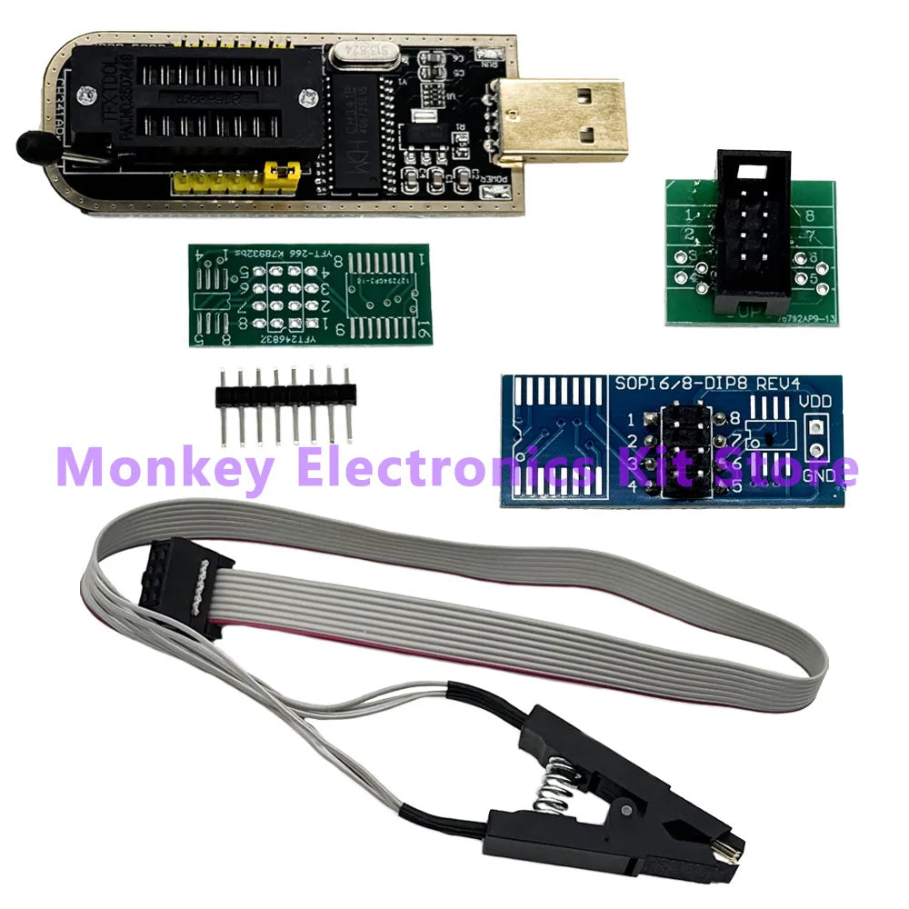 Kit Programador USB CH341A EEPROM/Flash/BIOS con Clip SOIC8 y Adaptador 1.8V + ZIF Socket