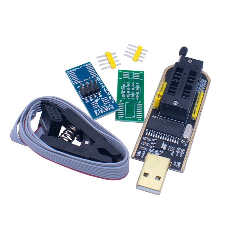 Kit Programador USB CH341 24/25 Series EEPROM Flash BIOS + Clip Test SOIC8/SOP8