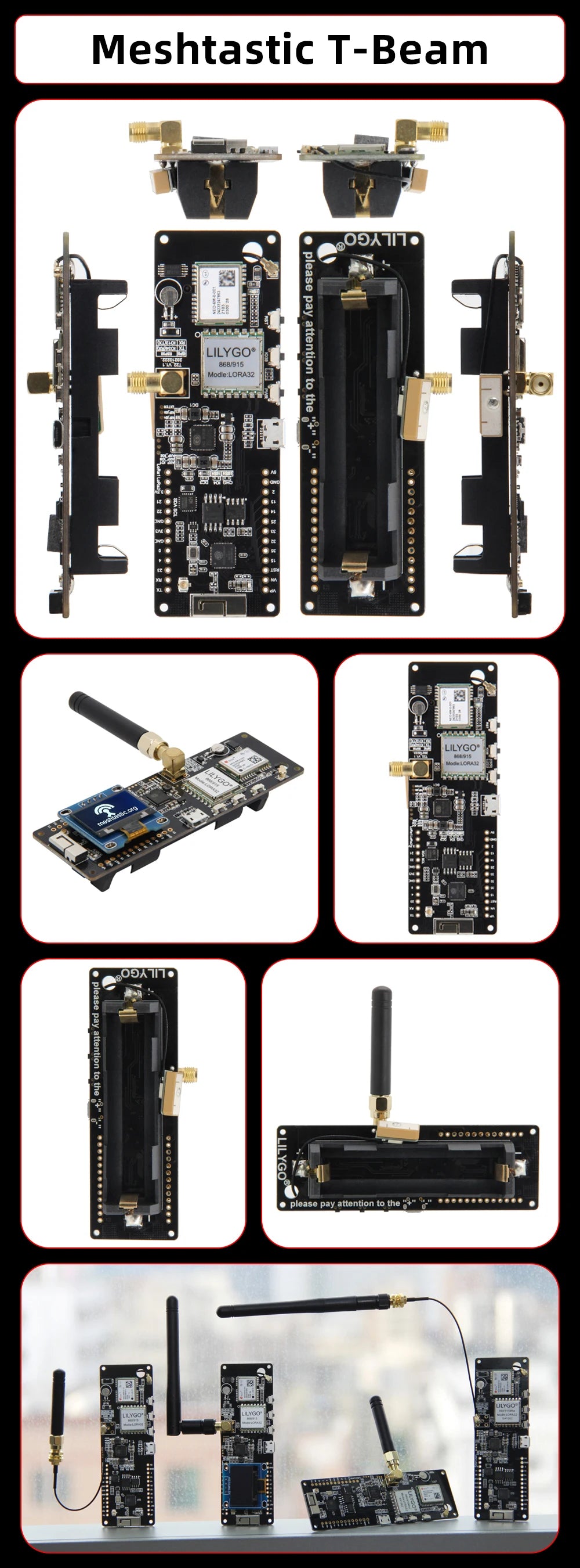 Placa Desarrollo LILYGO TTGO Meshtastic T-Beam LoRa ESP32 (433/868/915MHz LoRaWAN) con WiFi, Bluetooth, GPS, OLED