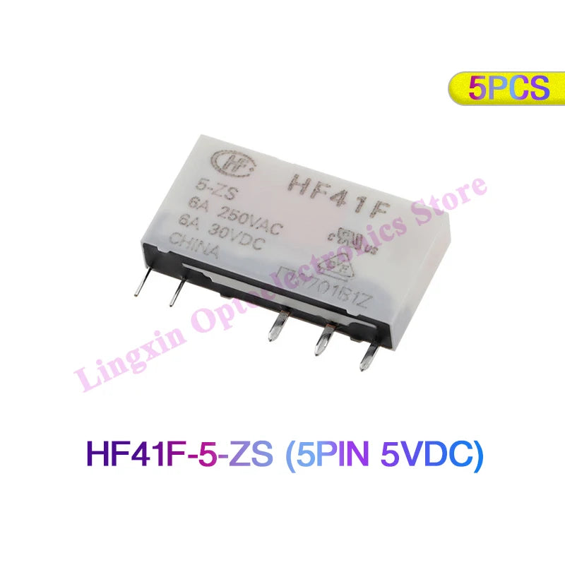 Relé Potencia HF41F-ZS/ZST/HS/HST 5-Pin 6A - Voltajes (5V/12V/24V DC) - Lote 5 Piezas