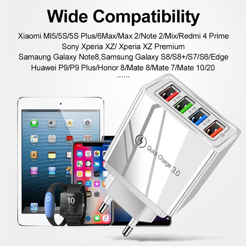 Cargador Pared USB Multi Puerto (4 USB) Carga Rápida Portátil Adaptador Teléfono/Tablet Enchufe EU/US para Poco
