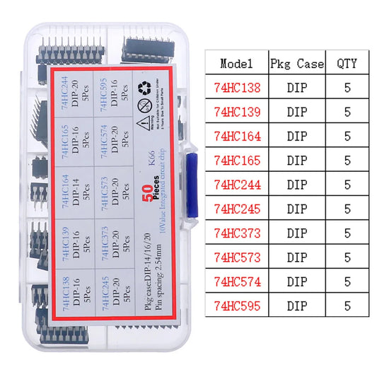 Kit Surtido Chips IC Lógica CMOS (Series 4000/4500/74HC/74LS) con Zócalos
