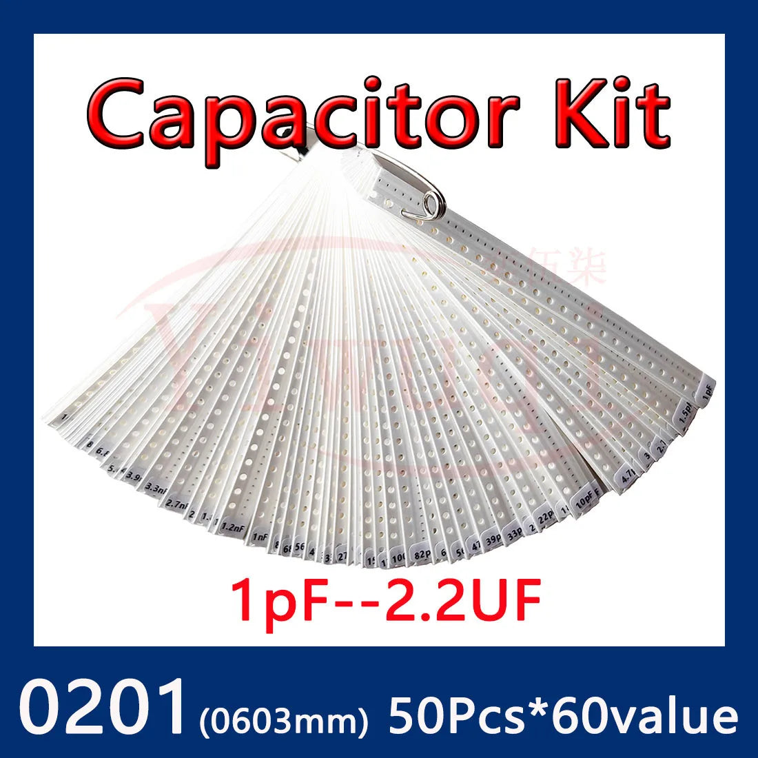 Kit Muestrario Capacitores SMD 0201 (1pF-2.2uF, 69 Valores x 50 Unidades) - Pack 3450 Piezas