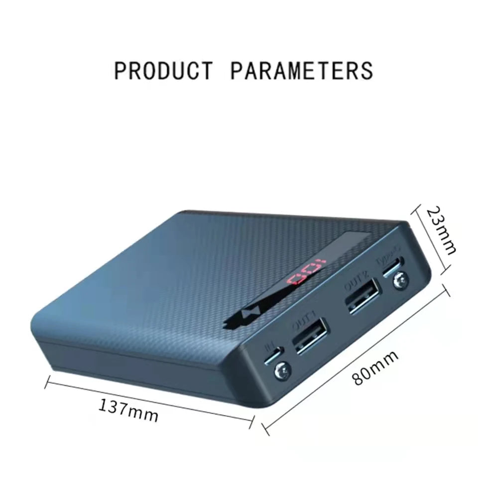 Caja Power Bank Shell DIY 5V (Doble USB/Micro USB/Tipo C) Soporte Baterías 18650 (Carcasa Desmontable, Sin Batería)