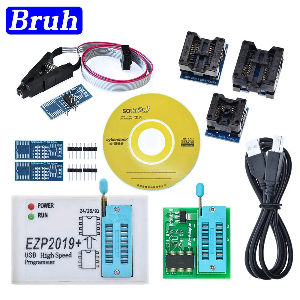 Programador USB SPI Alta Velocidad EZP2019 (Última Versión) + 12 Adaptadores para EEPROM 24/25/93, Flash 25 BIOS Chip