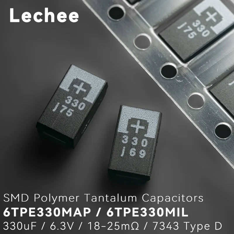 Capacitor Tántalo Sólido Polímero SMD POSCAP Tipo D (330uF, 6.3V, 7343) Bajo ESR (18/25mR) - Pack 10 Unidades