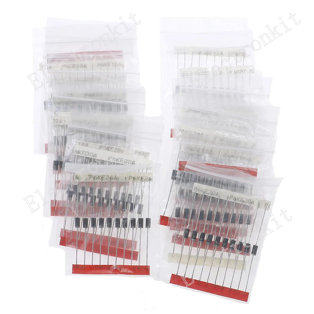 Kit Surtido Diodos TVS P6KE DO-15 - 21 Valores (5A a 47A) (Total 210 Piezas)