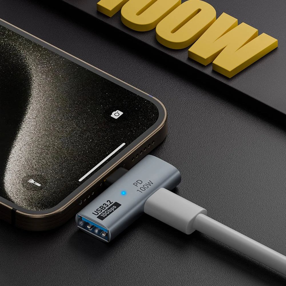 Adaptador USB-C 2-en-1 100W PD a USB OTG Soporta Transferencia Datos Carga Rápida para iPhone 15/Tablet/MacBook