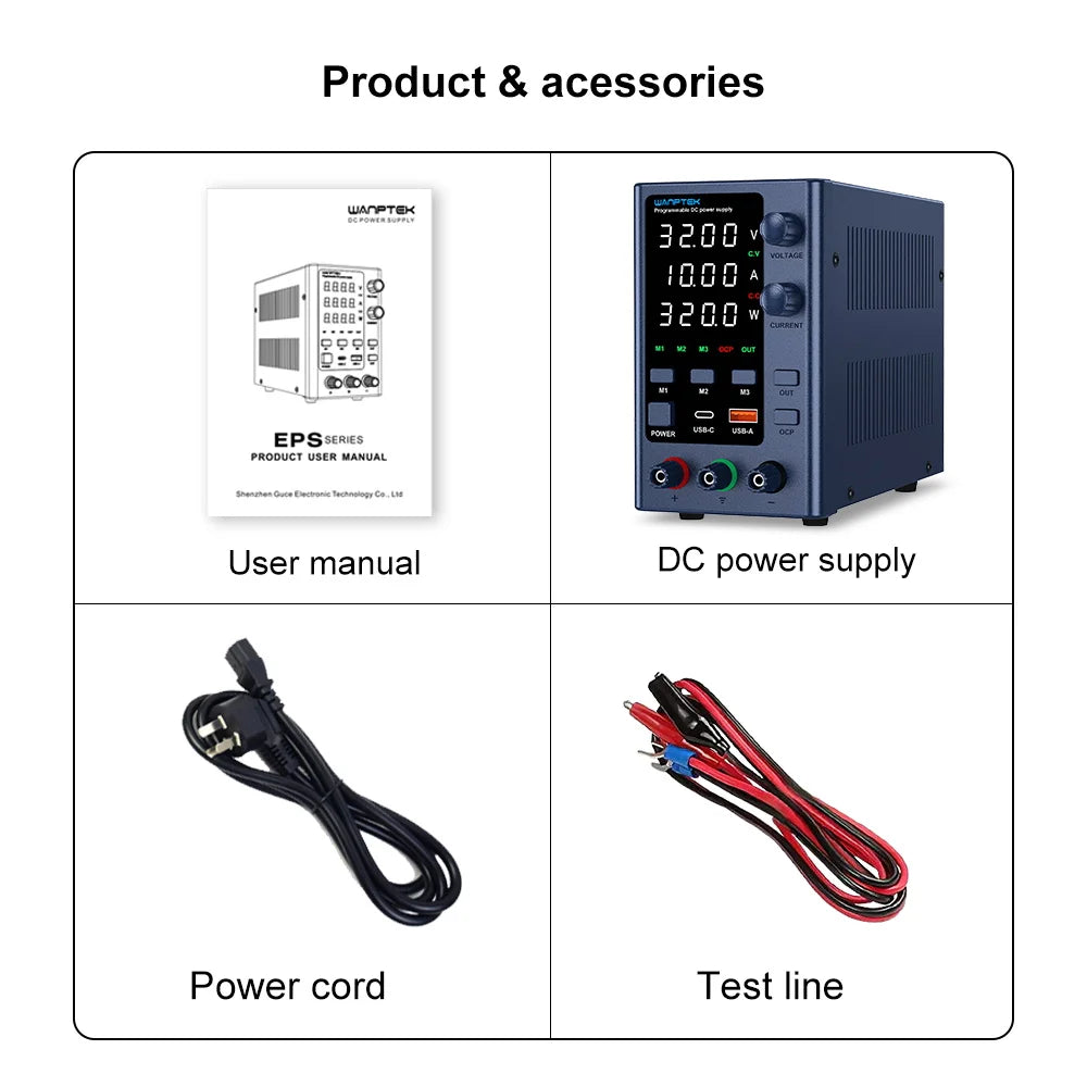Fuente de Poder Laboratorio WANPTEK DC Ajustable 30V/60V/120V Regulador Voltaje Preajuste V/A (Input 110V/220V)