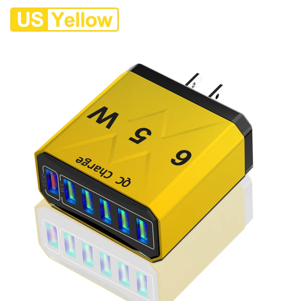 Adaptador Cargador Viaje Rápido USB 3.1A 6 en 1 Multi-Enchufe QC3.0 para iPhone 12/13/Samsung/Xiaomi