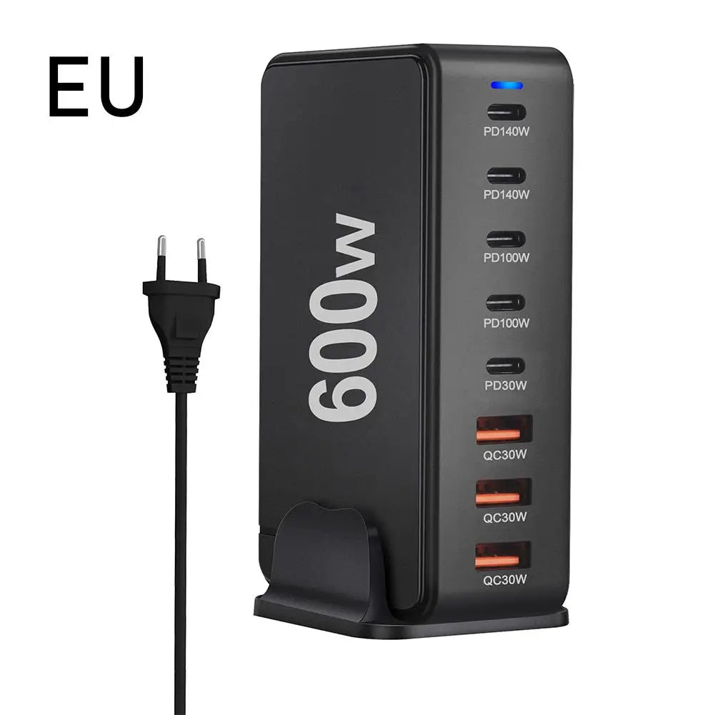 Cargador Escritorio GaN 600W PD3.1 Multifunción 28V/5A USB-C Adaptador US/EU/UK/AU Ahorro Energía