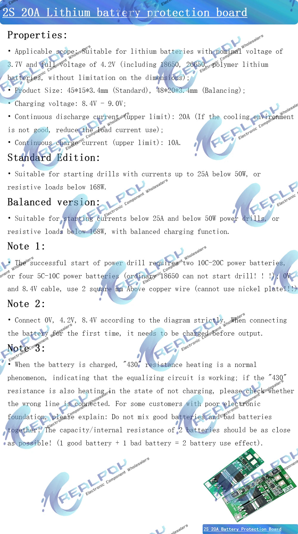 2S 2A 3A 4A 5A 8A 10A 13A 20A 7.4V 8.4V Li-ion 18650 Lithium battery protection board / BMS board Standard / Balance