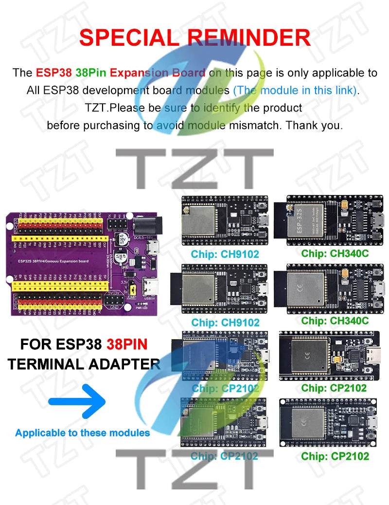 Placa Desarrollo DIYTZT ESP32 (ESP-32/ESP-32S/ESP32-CAM/ESP-WROOM-32) WiFi + Bluetooth Doble Núcleo Bajo Consumo