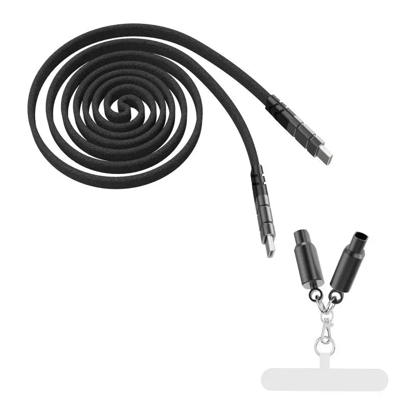 Cable Carga Rápida PD 60W USB-C a USB-C con Lanyard Nylon Trenzado Plano Anti-Pérdida (0.8m/1m/1.2m)