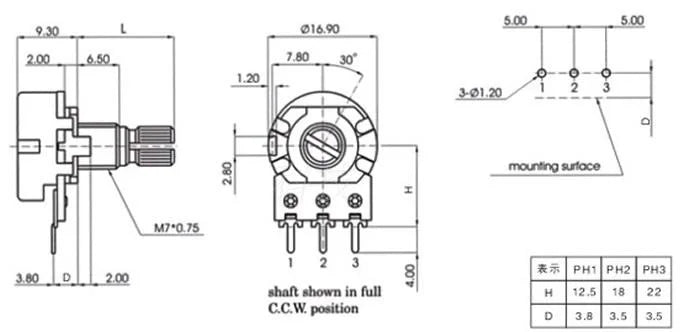 100pcs WH148 Linear Potentiometer 15mm Shaft With Nuts And Washers 3pin WH148 B1K B2K B5K B10K B20K B50K B100K B250K B500K B1M