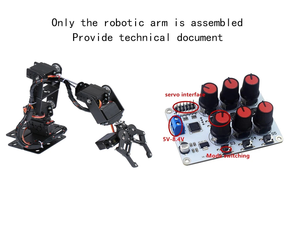 Kit Brazo Robot Mecánico Aleación Metálica 6-DOF (360°, para MG996R) Arduino Robótica Educacional Programable PS2