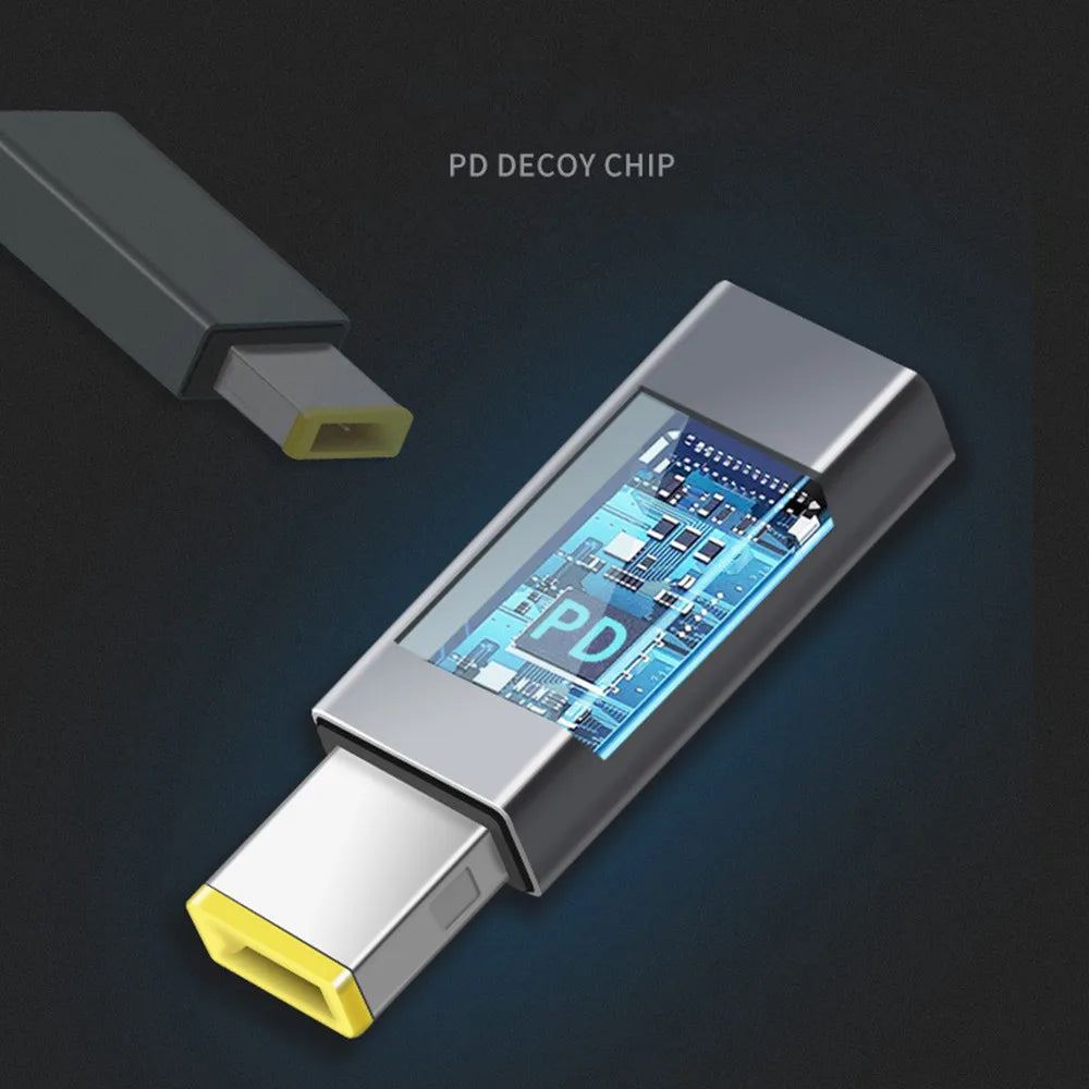 Adaptador Convertidor USB-C Hembra PD a Plug Cuadrado (Slim Tip) para Laptop Lenovo
