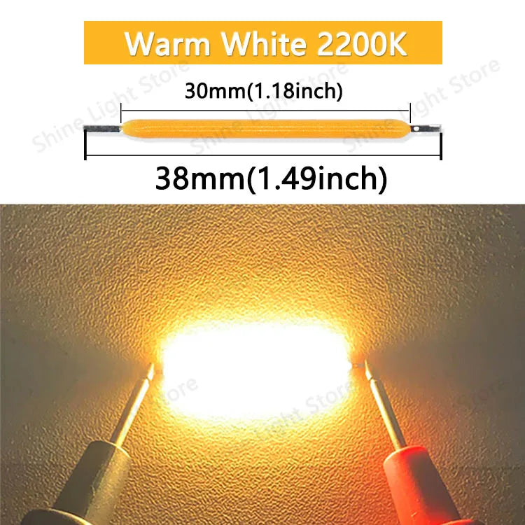 Filamento LED COB 3V 38mm para Bombilla Edison Decoración Hogar/Boda/Camping DIY (10-1200 Piezas)