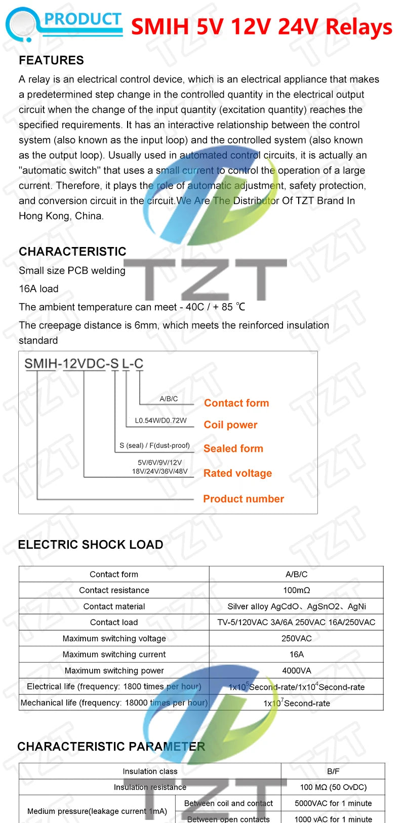 Relé Potencia SMIH 6/8-Pin 16A 250V - Bobina (5V/12V/24V DC) Contacto SL-A/SL-C - Lote 1 Pieza