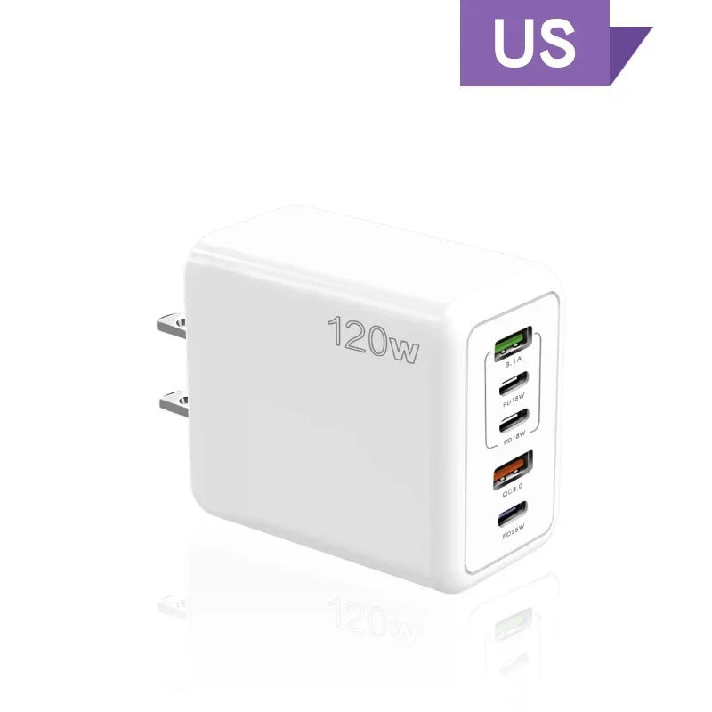 Cargador Xiaomi 120W Carga Rápida Multi 5 Puertos USB-C PD Adaptador para iPhone/Xiaomi/Samsung