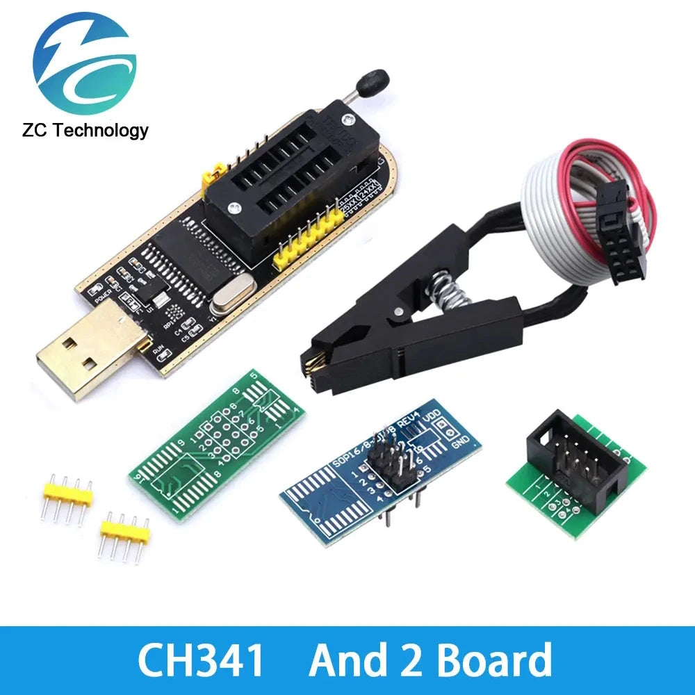 Kit Programador USB CH341 Original 24/25 Series EEPROM Flash BIOS + Clip Test SOIC8/SOP8