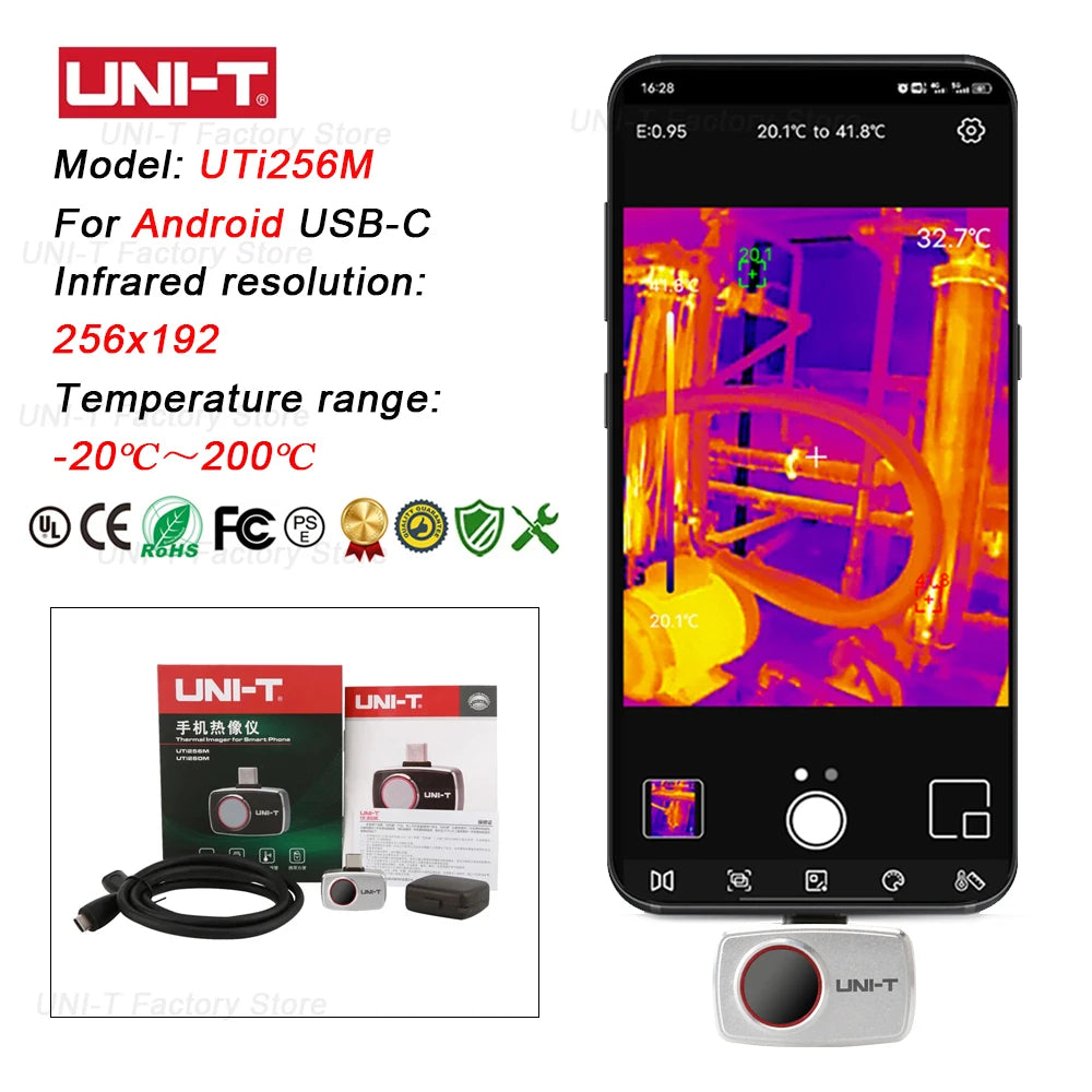 Cámara Térmica UNI-T (UTi120Mobile/UTi120MS/UTi256M/UTi260M/UTi261M) - Termógrafo Infrarrojo Móvil (No iPhone, Tipo C)
