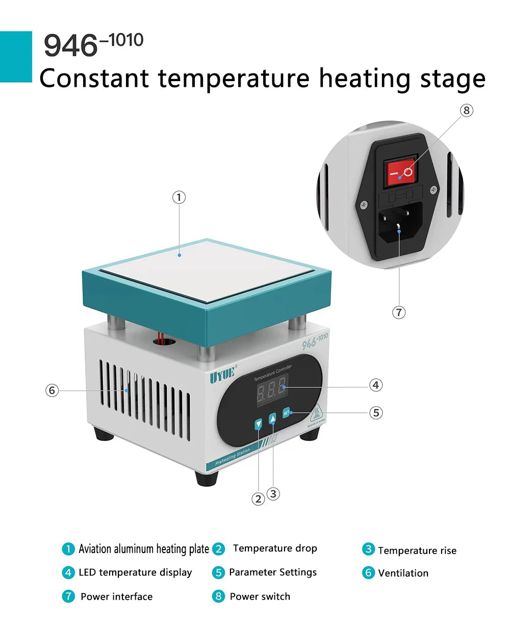 Uyue 946-1010 Heating Table Intelligent PCB Preheating Platform LCD Middle Frame Removing BGA Motherboard Reballing Phone Repair