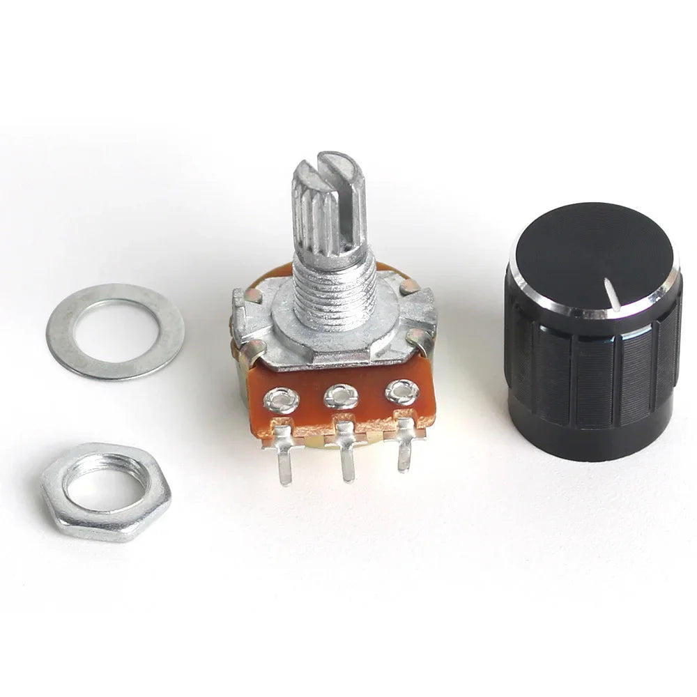 5 Set 10K WH148 Linear Potentiometer Resistor Kit 15mm Shaft with Black Aluminum Alloy Knob Cap 3Pin Resistance for Arduino