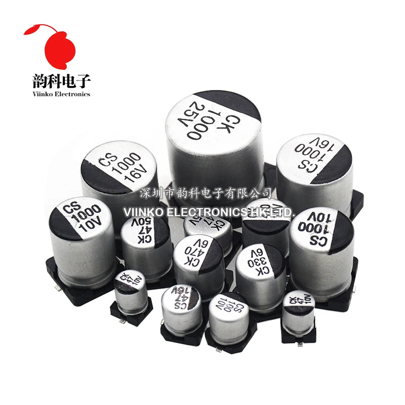 Capacitor Electrolítico Aluminio SMD (1uF-1000uF, 6.3V-50V) - Pack 10 Unidades (Valores Surtidos)