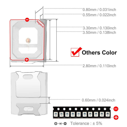 100Pcs 2835 SMD LED Diode Chip Cool Warm White Red Green Blue Yellow 0.2W 0.5W 2V 3V Small DIY SMT PCB Lamp Light Beads Emitting