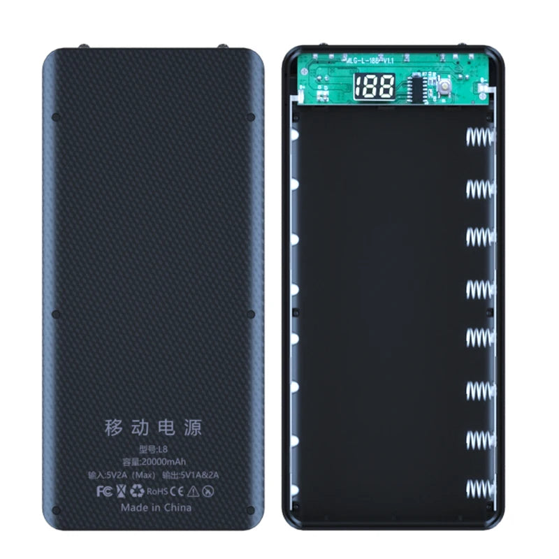 Caja Power Bank Shell DIY 5V (Doble USB/Micro USB/Tipo C) Soporte Baterías 18650 (Carcasa Desmontable, Sin Batería)