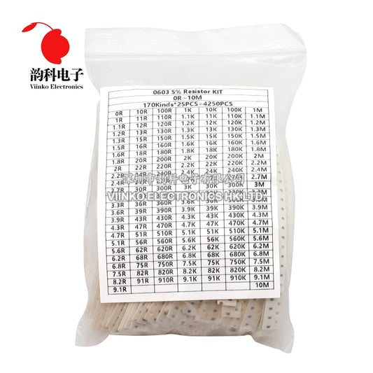 Kit Surtido Resistencias Chip SMD (0402/0603/0805/1206, 170 Valores, 5%, 0R-10M Ohm) Muestras