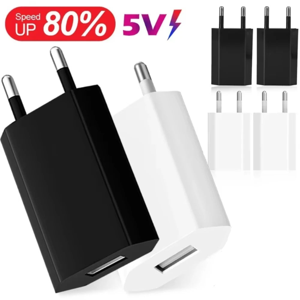 Cargador Pared USB NNBILI Universal 5V 1A (Enchufe EU) Adaptador Corriente para iPhone/iPad/Samsung/Xiaomi/Redmi/Huawei/Google (1/5 Unidades)