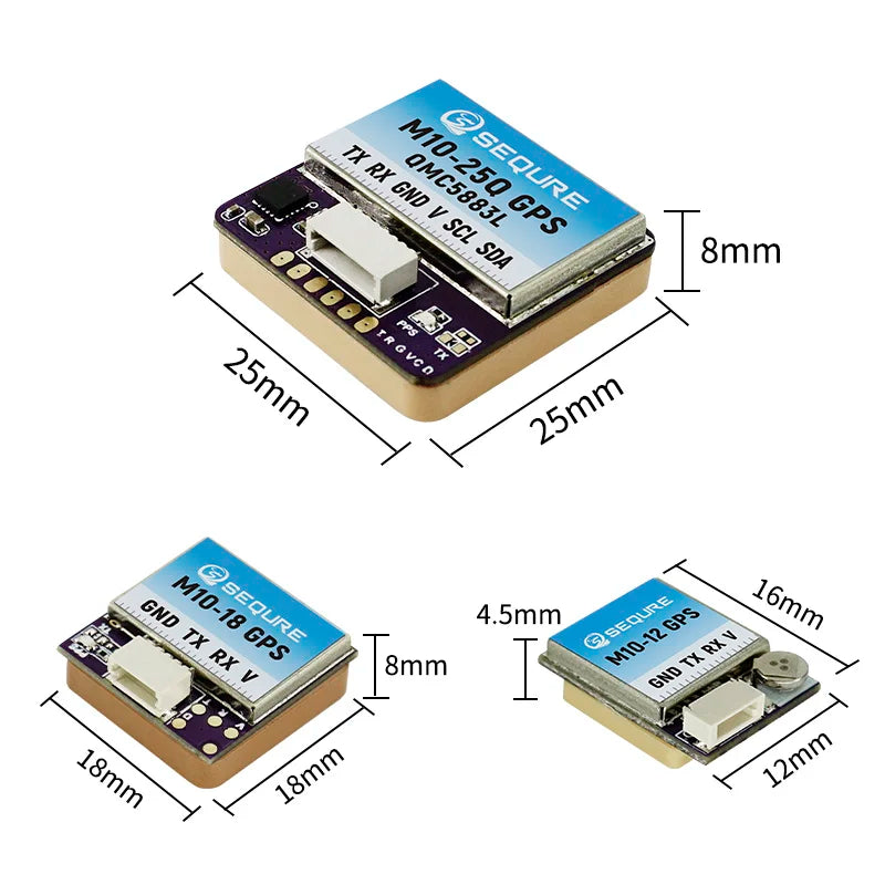 Módulo GPS SEQURE M10-12 / M10-18 / M10-25Q (Pequeño, Rápido) con Compás QMC5883L para Drones FPV Ala Fija/Carreras (INAV/BF)