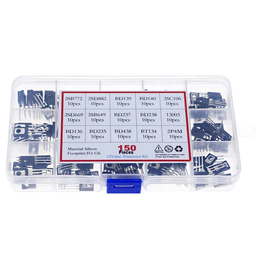 Kit Surtido 150 Pcs Transistores TO-126 (B772, D882, BD139, BD140, C106, D669, B649, D237, D238, 13003, BD136, BD235, BD438, BT134, 2P4M)