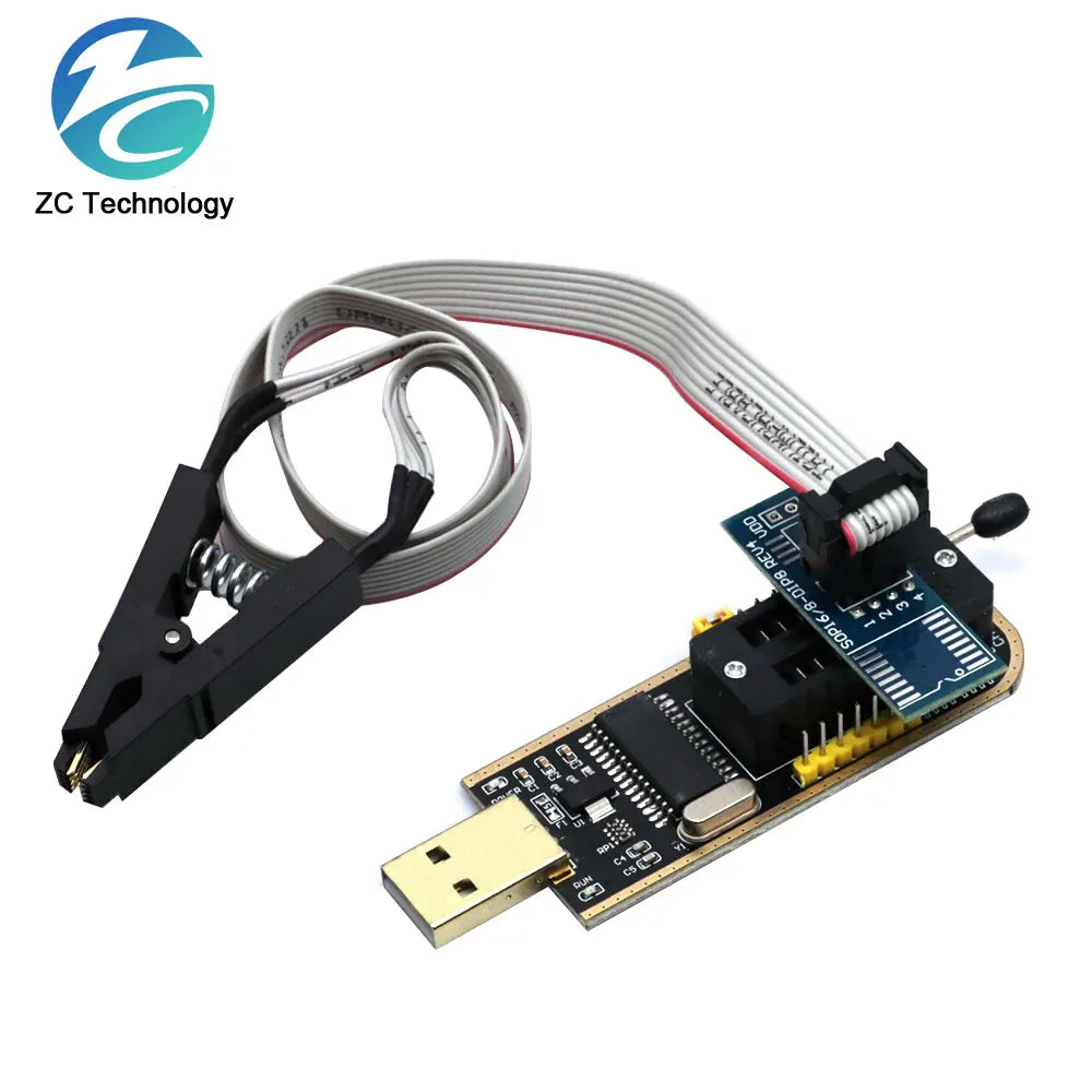 Kit Programador USB CH341 Original 24/25 Series EEPROM Flash BIOS + Clip Test SOIC8/SOP8