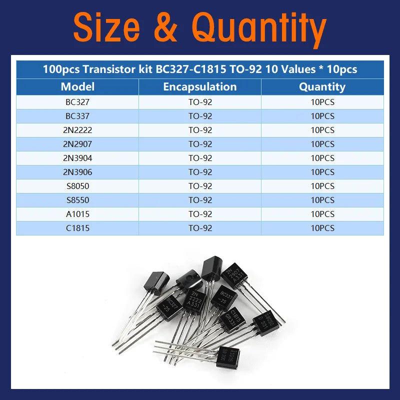 Kit Surtido Transistores BJT TO-92 NPN/PNP (A1015, BCxxx, S8xxx, 2Nxxxx) - 50-900 Piezas