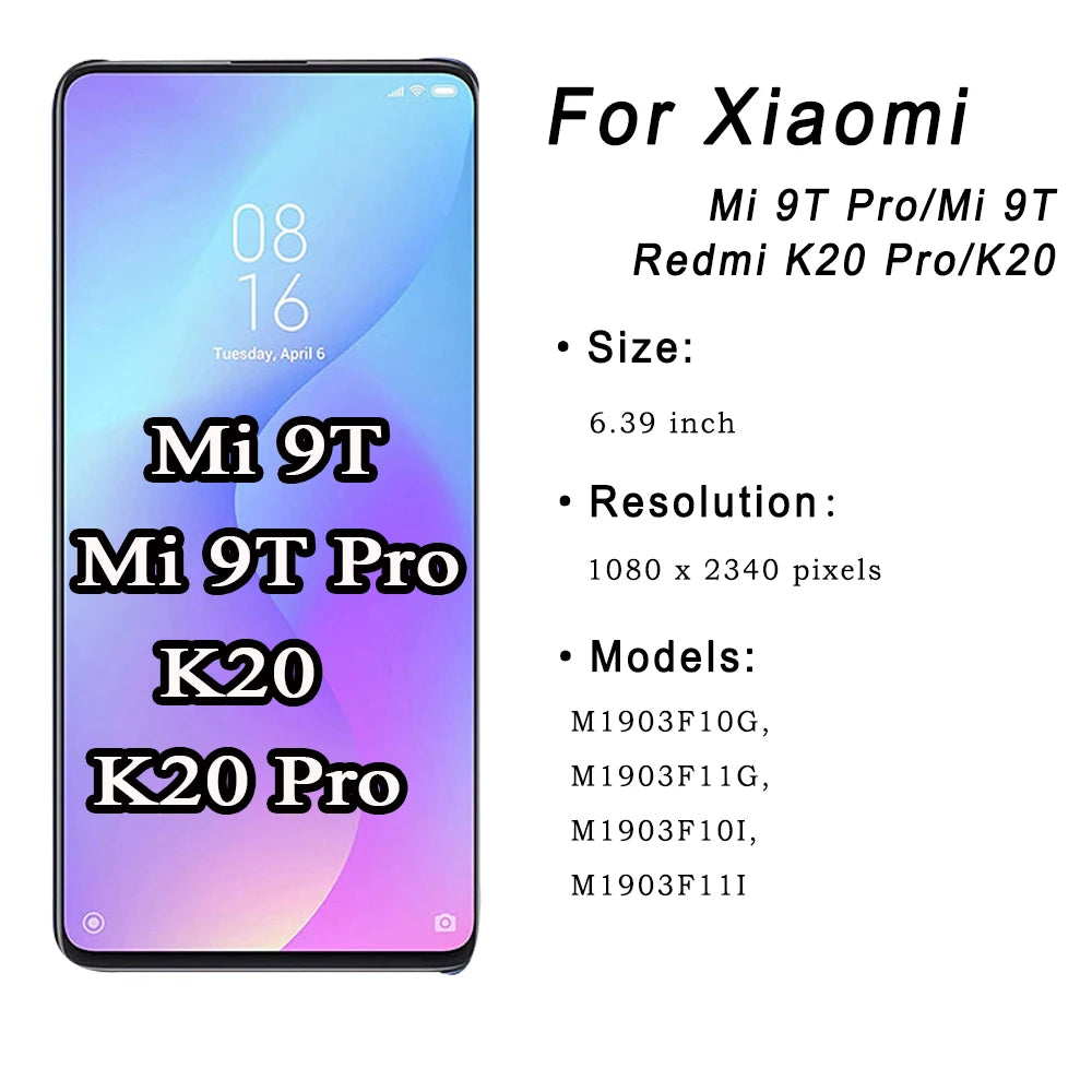 6.39" AMOLED For Xiaomi MI 9T Pro/MI 9T LCD Display Touch Screen Digitizer Assembly With Frame for Xiaomi Redmi K20 Pro /K20 LCD