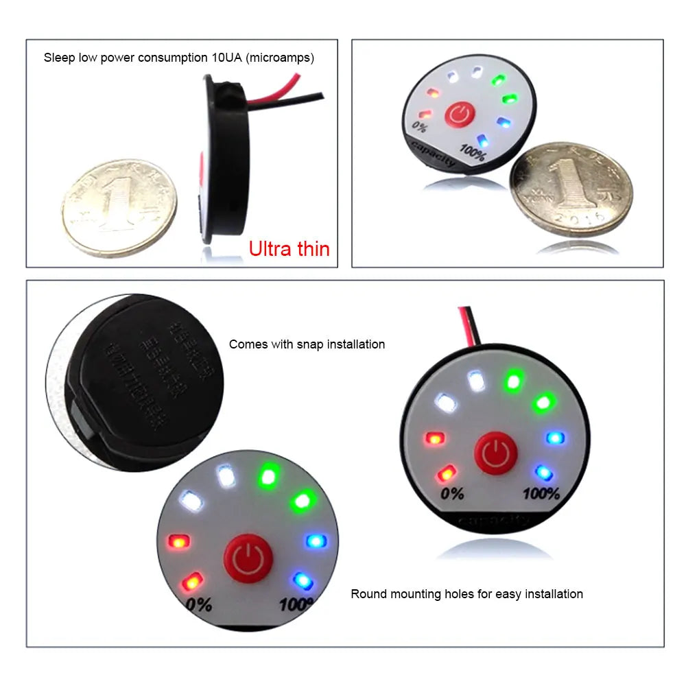 Indicador Capacidad Batería LED (1S-13S) - Tester Carga Plomo-Ácido/Litio (Li-Po/Li-ion) 12V/24V/48V