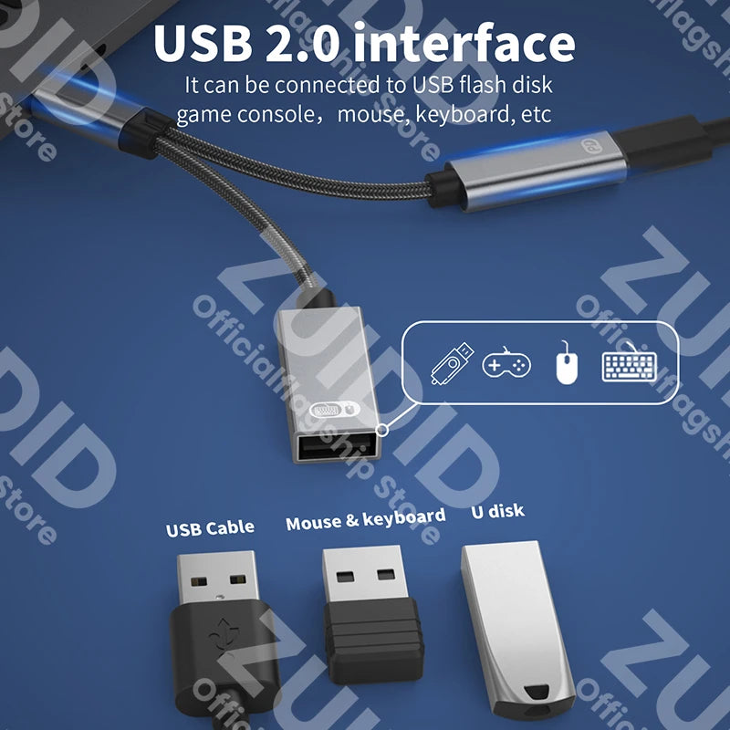 Adaptador Cable Carga USB-C OTG 2-en-1 PD 60W + USB 2.0 Data Converter para iPad Pro/Samsung/Huawei/Xiaomi/Laptop/Tablet