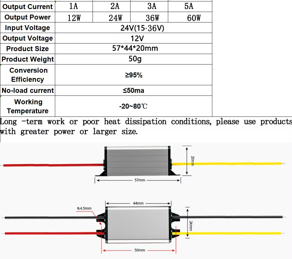 Convertidor DC-DC 24V a 12V 1A-5A Step-Down Buck Módulo Impermeable Regulador Voltaje