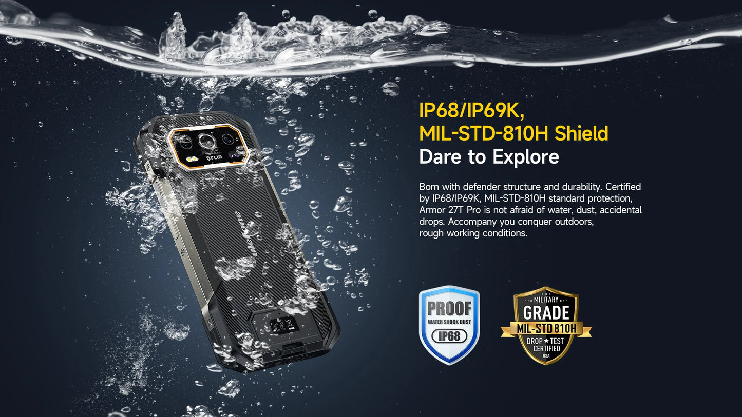 Celular Rugged Ulefone Armor 27T Pro 5G con Cámara Térmica FLIR® - 10600mAh, Android 14, 24GB/256GB, NFC