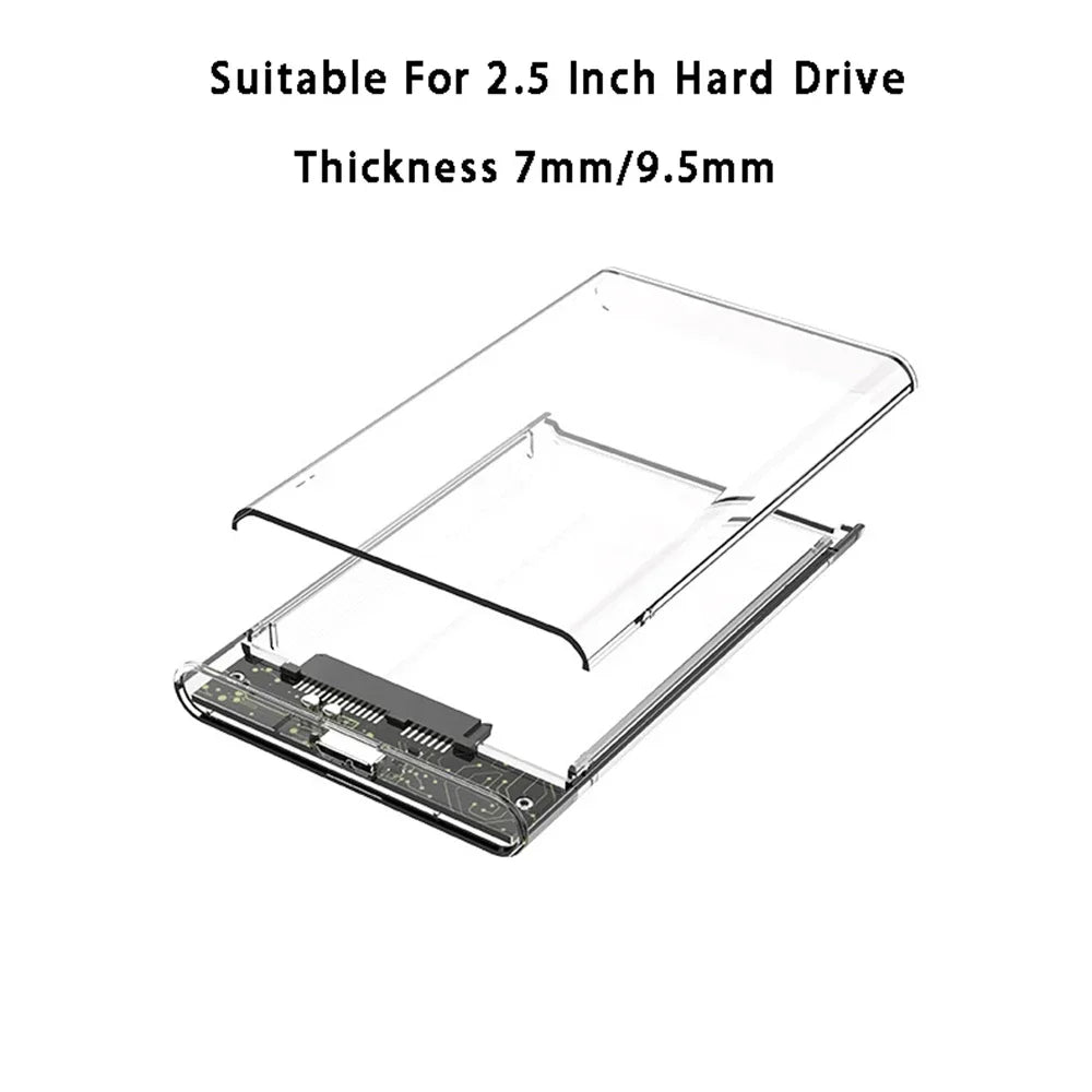 Carcasa Externa USB 3.0/Tipo C para Disco Duro HDD/SSD SATA 2.5" (UASP, Transparente, Portátil, Tool-Free)