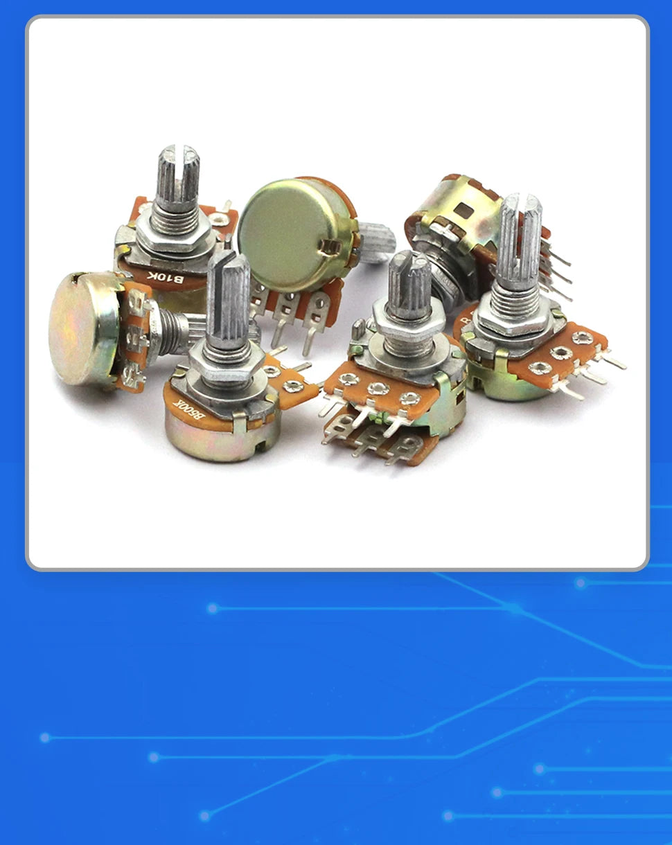 5PCS 5K 10K 20K 50K 100K 250K 500K Ohm WH148 20mm 3Pin Single link Linear Taper Rotary Potentiometer for Arduino