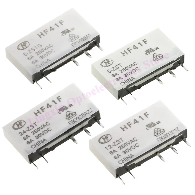 Relé Potencia HF41F-ZS/ZST/HS/HST 5-Pin 6A - Voltajes (5V/12V/24V DC) - Lote 5 Piezas